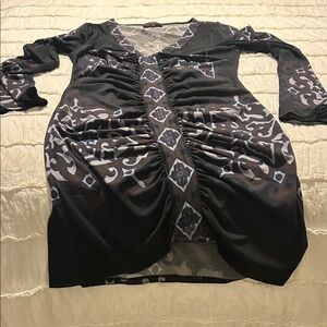 Hale Bob Black and Blue Long Sleeve Dress